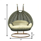 Egg-Shaped Hanging Swing Chair with Metal Stand, Wicker Frame & Cushion �C Beige / Charcoal Blue / White / Blue / Antique White / Brown / Canvas, Seats 2