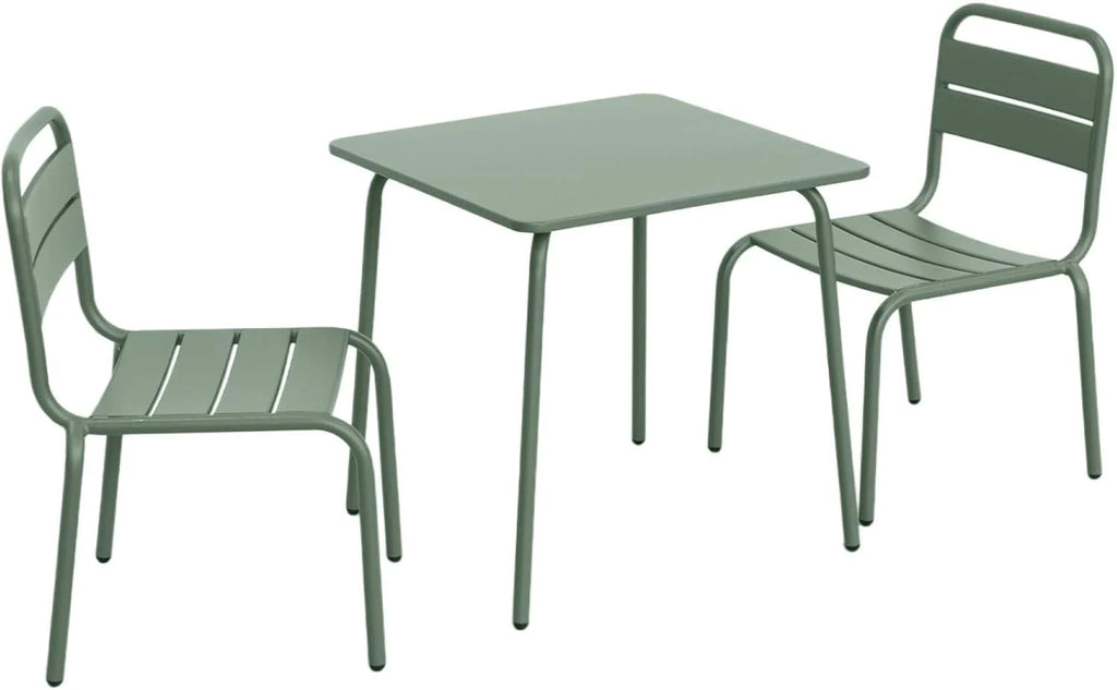 sweeek - Table de Jardin Enfant métal + 2 assises Vert de Gris Anna. 48x48cm