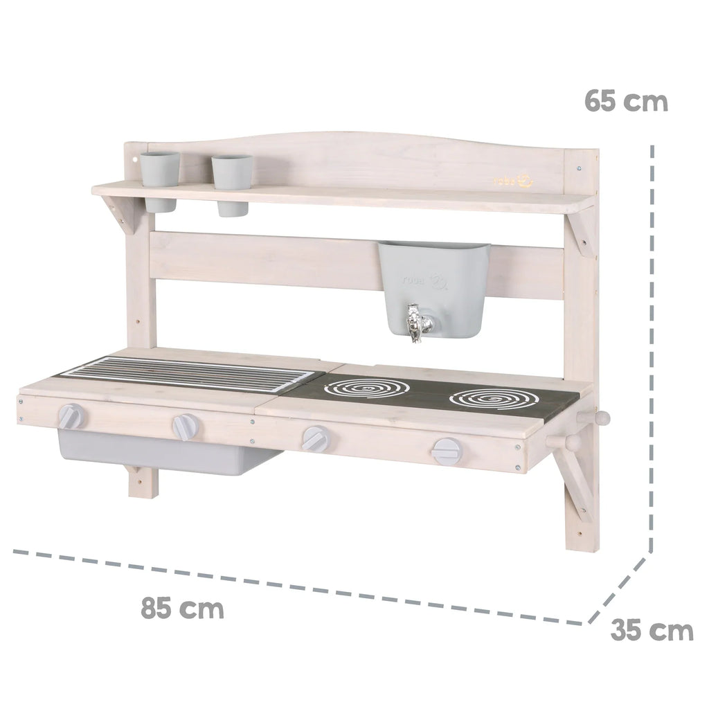 Cocina de juego y barro colgante – Madera certificada FSC – Acabado en gris grabado