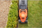 BLACK+DECKER BEMW471ES, Cortacésped eléctrico 1.600W 38 cm, Anchura de Corte de 38 cm, 6 Alturas Ajustables de Corte de 20, 30, 40, 50, 60 y 70 mm, Mango EASYSTEER de 3 Posiciones
