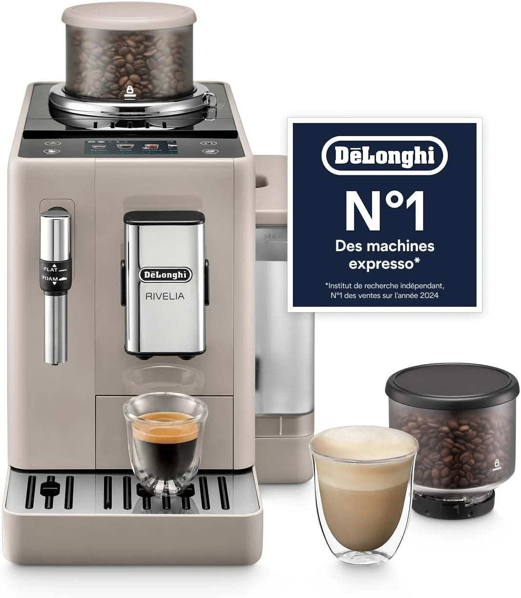 De’Longhi Rivelia - Perfetto Machine à Café Automatique, Mousseur à Lait Classique, 8 Boissons Enregistrées, Écran Tactile Couleur, Réservoir à Grains de Café Interchangeables, Noir (EXAM440.35.BG)