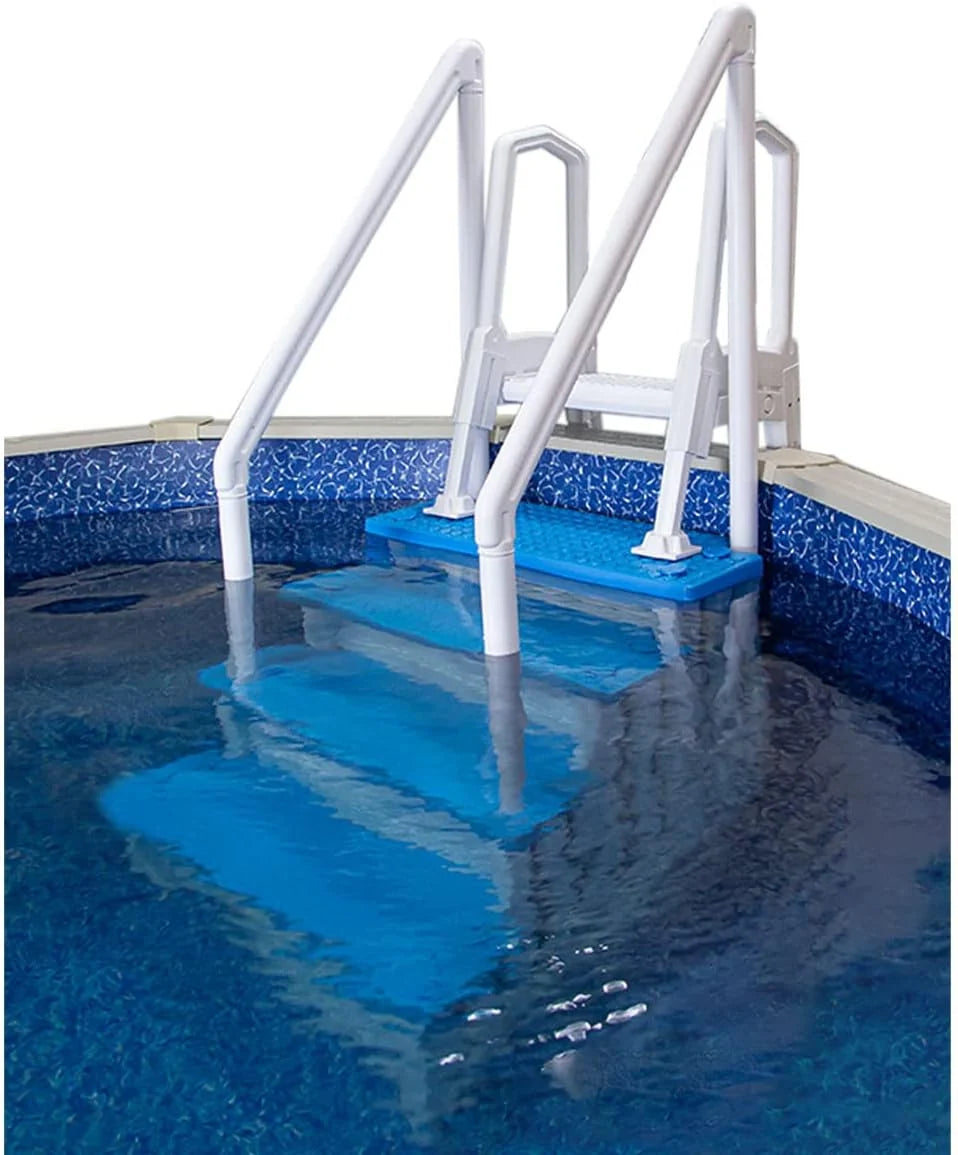 Escalones antideslizantes Aqua Select para piscinas elevadas | Azul | Para piscinas sobre tierra | Se pueden montar en terrazas de 48" a 54" de altura | Escalera de seguridad con capacidad hasta 250 lbs