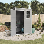 WASABI Abri de Jardin en Résine Unit 1.4 - Assemblage Simple - Fenêtre à lumière du Jour - Panneaux de 12mm d'épaisseur - Plancher Inclus - Blanc Gris - Cabane de Stockage extérieur en PVC 1,37m2