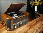 Soundmaster NR566BR Chaîne Hi-FI Nostalgie 7 en 1 Platine Vinyle Audio Technica Cellule magnétique | Radio numérique Dab+ | CD-MP3 | USB | Cassette | Bluetooth | Fonction de numérisation | égaliseur