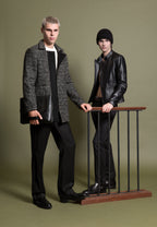 Manteau court zippé en laine noir et blanc