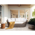 Sofá Natural Para Jardín Estilo Boho Fabricado En Ratán En Color Natural Con Cojines Cavo - Natural