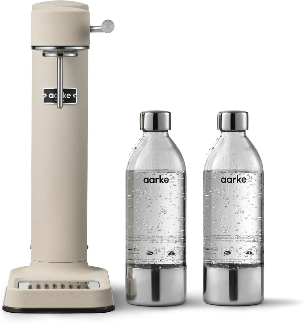 Aarke Carbonator 3, Máquina Gasificadora de Agua en Acero Inoxidable, incluye Dos Botellas (800ml), Acabado en Negro