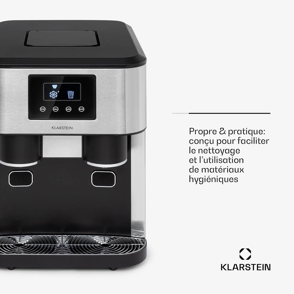Klarstein Machine a Glacons pour la Maison, Capacité de 1.8L, Fabrique Rapidement Jusqu'à 15kg de Glacons Concassée ou en Balles, Machine à Glaçons, Ice Maker avec Alarme, Machine Facile à Nettoyer