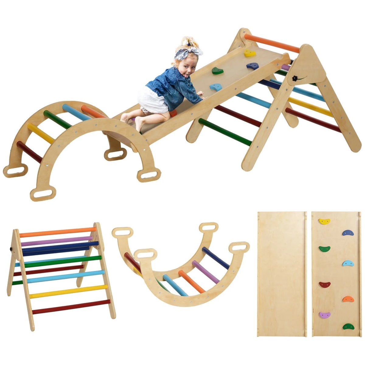 Triángulo De Escalada De Madera 5 En 1 Multicolor Aiyaplay