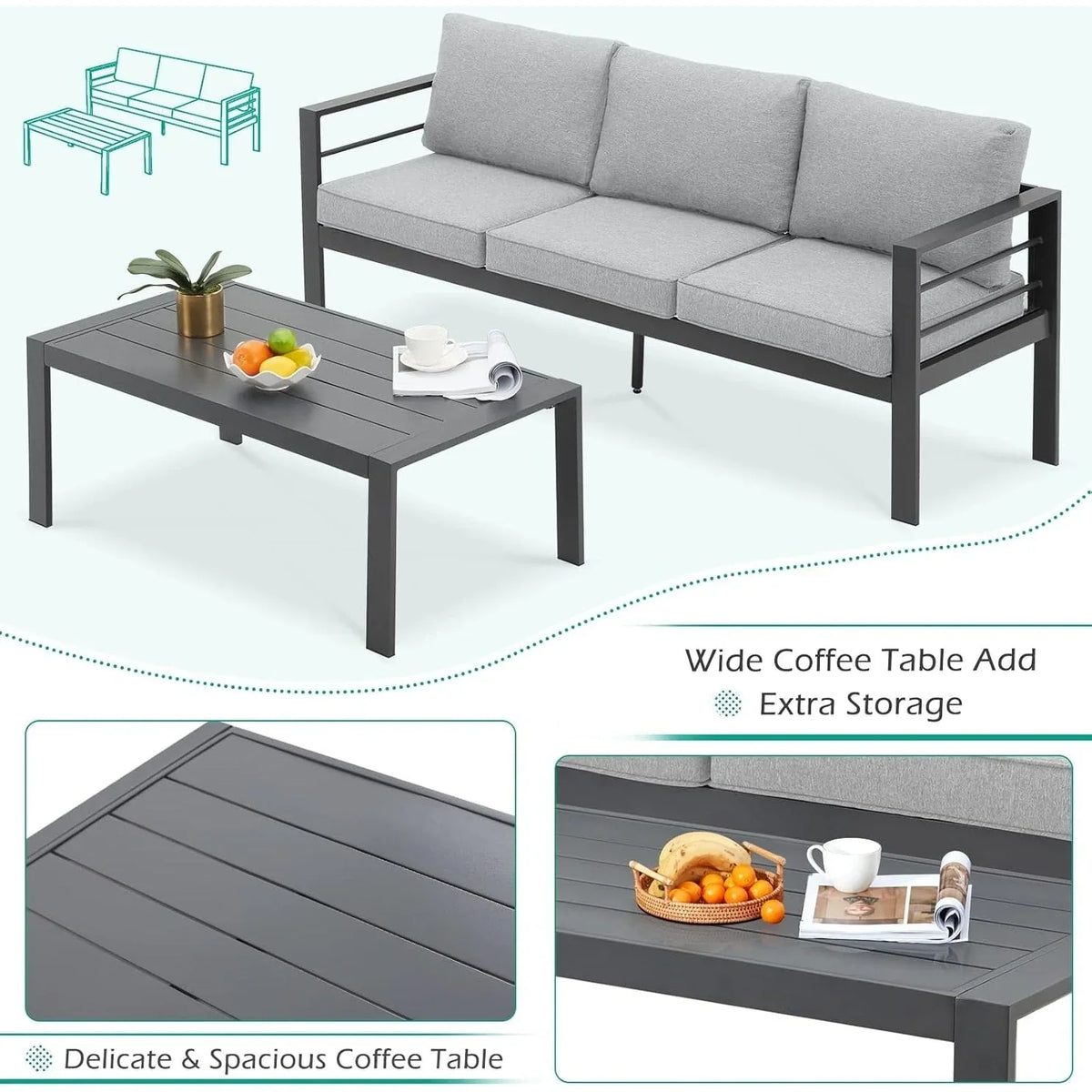 AECOJOY 7 Pieces Aluminum Patio Furniture Set Outdoor Conversation Set