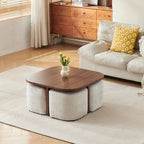 Table Basse Carree 80 cm avec 4 Poufs