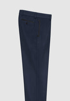 Pantalon en flanelle de laine bleu à poches rectangulaires