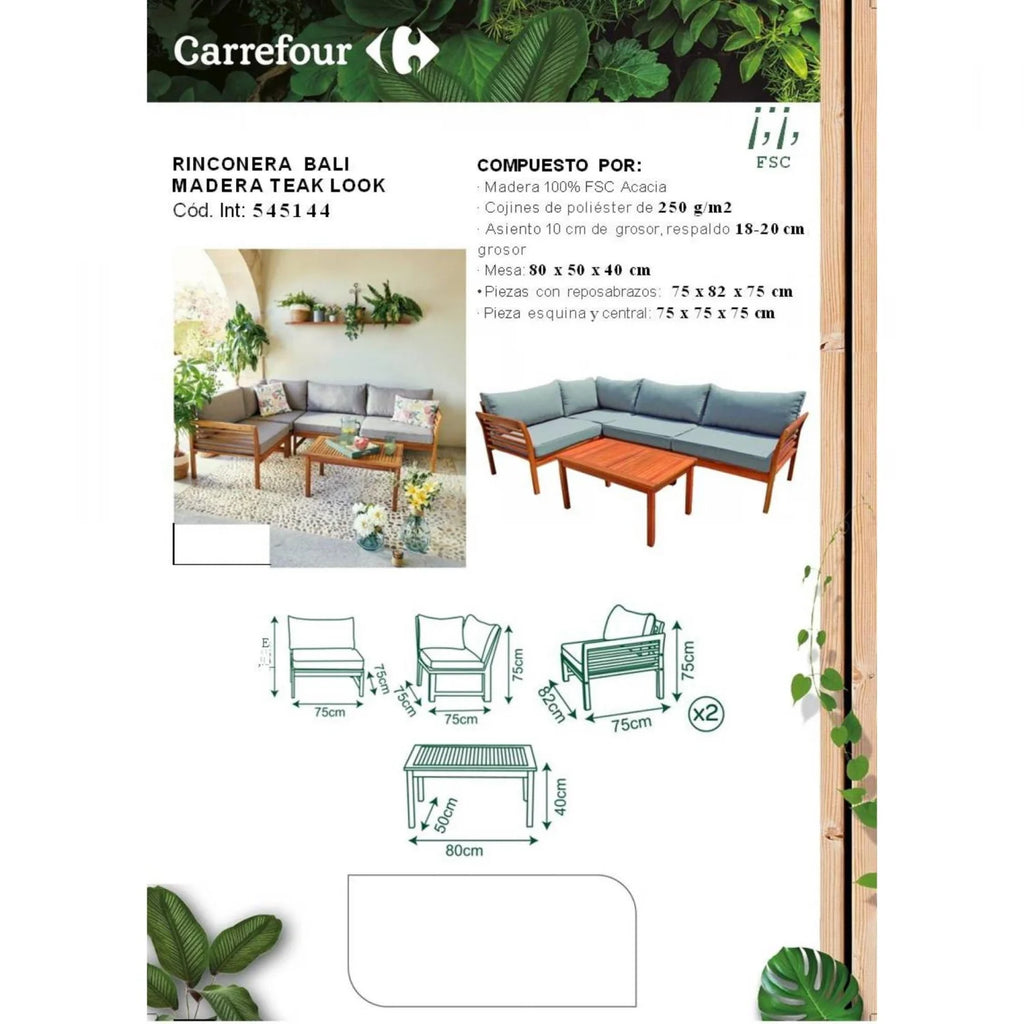 Conjunto de Jardín Rinconera + Mesa de Madera de Acacia, Bali