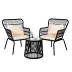 3 Piece Outdoor Wicker Conversation Bistro Set, All-Weather Rattan Furniture Patio Chairs Set with Cushions