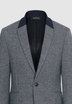 Veste à chevrons en laine et coton et col en maille