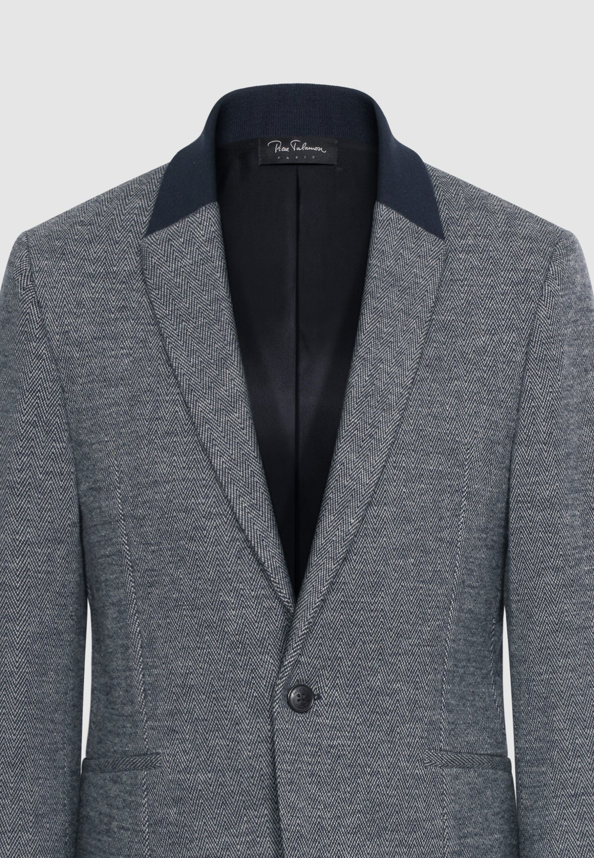 Veste à chevrons en laine et coton et col en maille