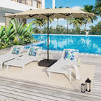 15-foot Rectangular Crank Double-sided Outdoor Market Umbrella Solar LED Lighted Patio Umbrella with Base Included