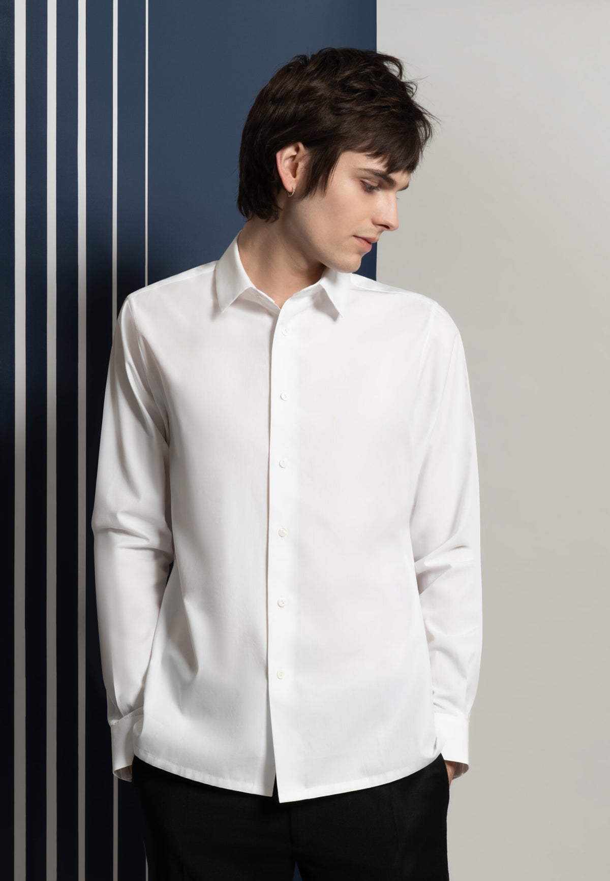 Chemise col français en popeline de coton blanc