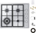 IsEasy Plaque Gaz 4 Feux Inox, Plaque de Cuisson Gaz 4 feux Encastrable, Table de cuisson 60cm, Gazs Ville et Bouteille