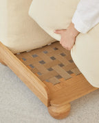 Batson Oak Wood & Boucle 1 Seater Sofa Skin White
