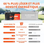 Batterie LiFePO4 12V 200Ah, Batterie Lithium avec 98% Efficacité, BMS 200A, IP65, 4500-16000 Cycles, Autodécharge 3% pour Systèmes Solaires, Applications Marines et Hors-Réseau