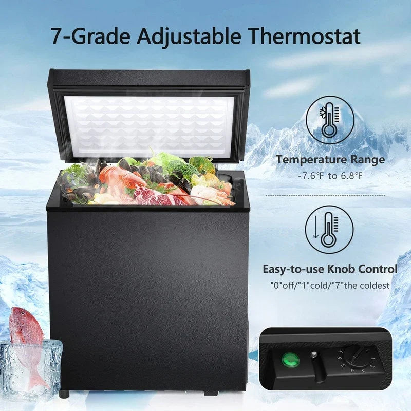 1.8 Cu.Ft Chest Freezer with Removable Basket, Bottom Drain, 7-Level Thermostat, Freestanding Design for Home and Apartment