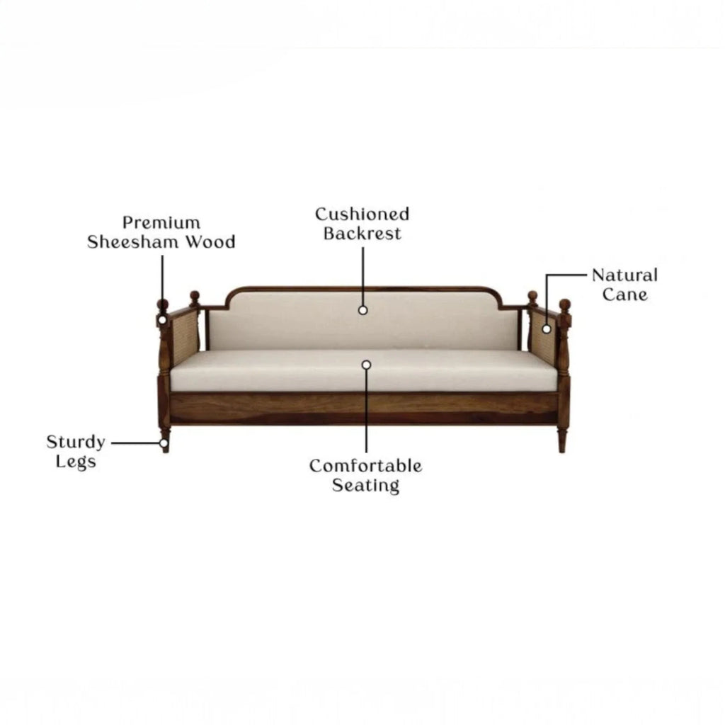 Nismaaya Dyuti Sheesham Wood and Cane Divan Bed with Ivory Mattress