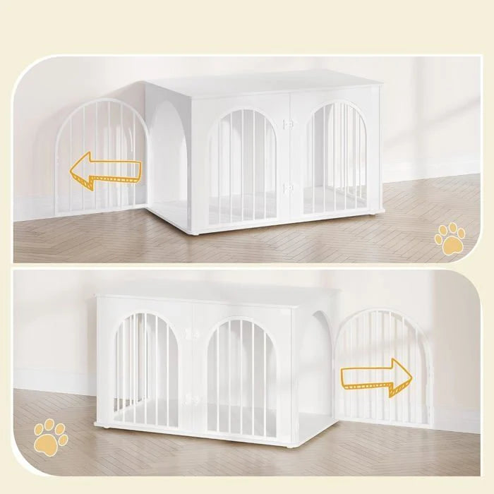 100cm Cage pour Chiens,Cage Chien de Taille Moyenne, Maisonnette pour Animaux,3 Portes, Porte arquée, 60 x 100 x 63 cm,Ivoire Clair