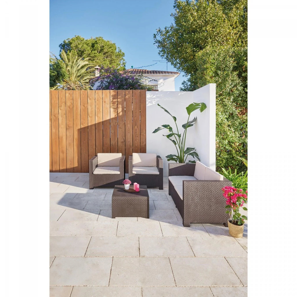 Conjunto de Jardín Sofá + 2 Sillones + Mesa de Centro, Diva Confort - Wengué