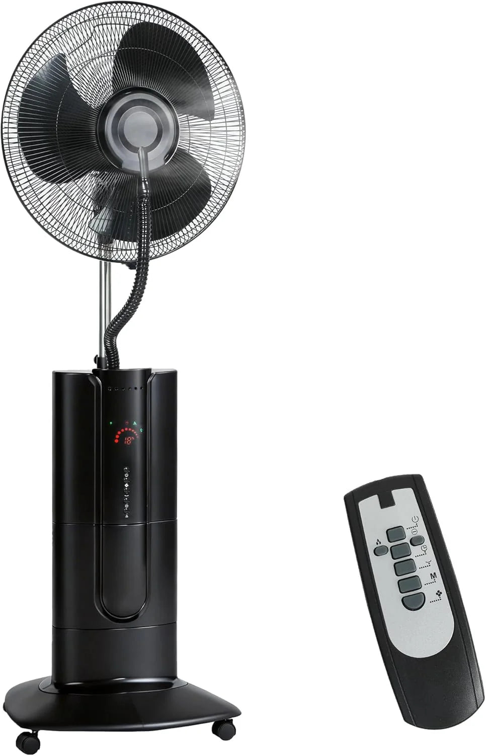 HOMCOM Ventilateur brumisateur 100 W à ionisation négative, ventilateur sur pied 130 cm, oscillation à 120°, 3 vitesses, 3 modes, réservoir d'eau 1,5 L, télécommande, minuterie 9h, roulettes, noir