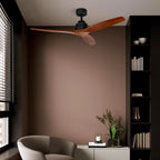 Ufesa Ventilateur de Plafond CFTB, 40W, 6 Vitesses, Ultra Silencieux, 3 Pales en Bois Naturel 132cm, Fonction été - hiver, Minuterie 8h, Télécommande, Noir - Bois Foncé