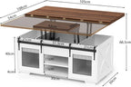 VOWNER Mesa de Centro Elevable, Mesa Extensible, Multifuncional 3 en 1 con Almacenamiento Oculto - Comedor, Convertible, Estilo Granja, Nogal