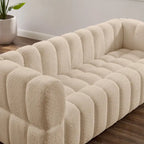 85" Modern Waffle Fabric Couch, Leisure Comfortable Sofa
