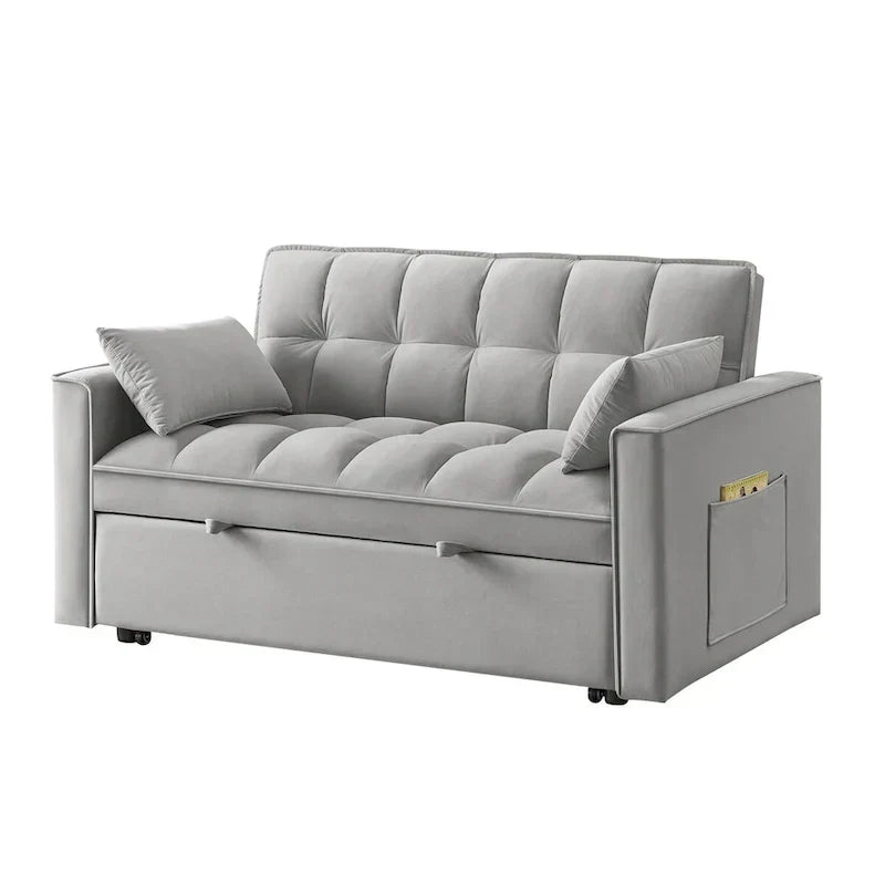 4 in1 Loveseat Sofa Bed with Armrests & Storage Pockets, Multi-Function Tufted Pull-out Sofa Bed with Adjustable Backrest