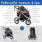 Coche Deportivo para Correr con Ruedas de Goma Confort / Entrada sin Cremallera / Plegado Rápido con Una Mano / Estructura de Aluminio para Perros, Gatos y Mascotas Pequeñas o Medianas (Camuflaje Verde)