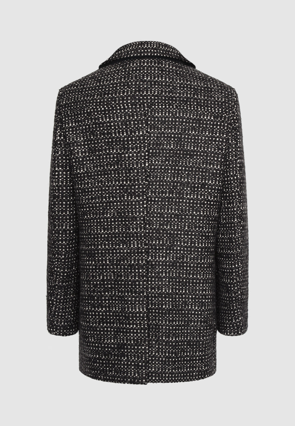 Manteau court zippé en laine noir et blanc