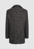 Manteau court zippé en laine noir et blanc