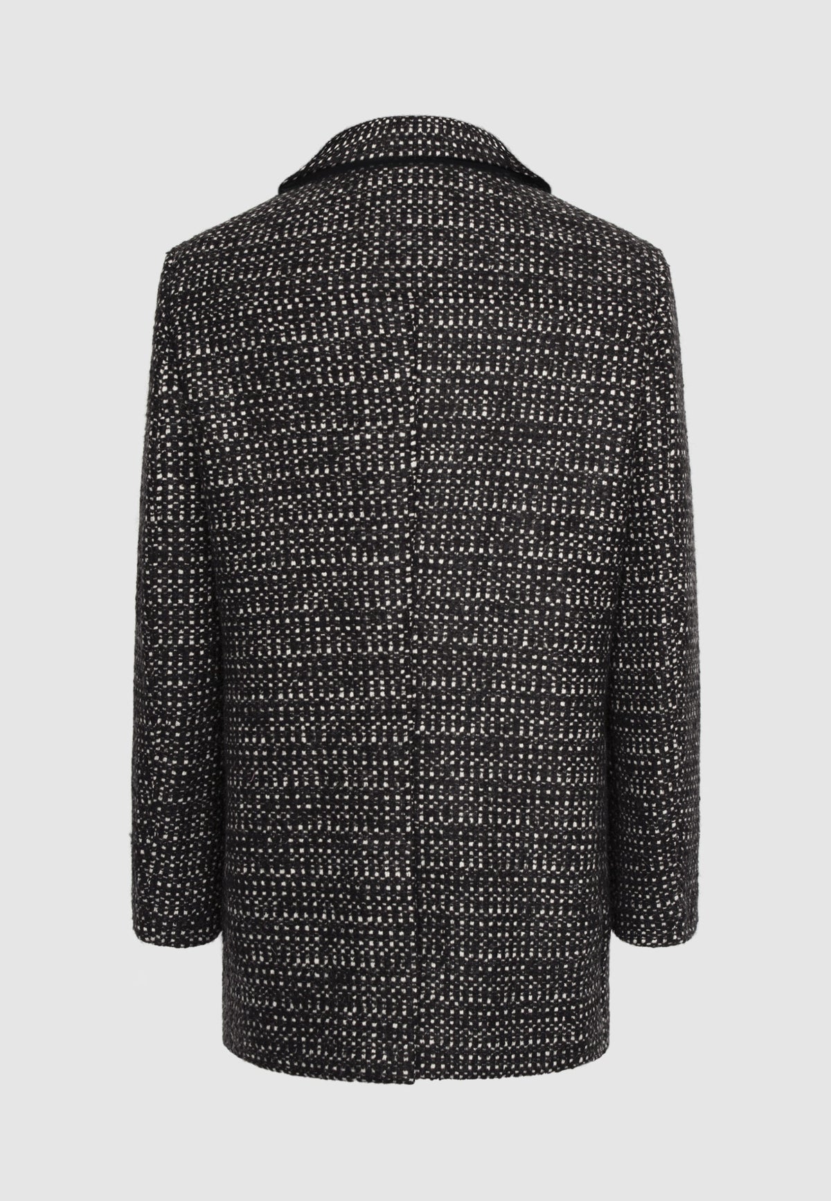 Manteau court zippé en laine noir et blanc
