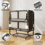 CAIYUN lit pliant 1 personne 80 × 190 cm avec matelas mousse 13 cm, sommier à lattes métal, 4 roulettes, charge 200 kg