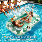 JONRRYIN Matelas Gonflable Piscine 2 Personnes, Tanning Pool avec Fonction Brumisation & Porte-Gobelets, 225×190 cm Grande Île Flottante, Hamac Gonflable pour Piscine et Plage (Vert)