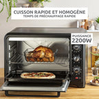 Moulinex Four électrique à chaleur tournante 60 L, 7 modes de cuisson, Tournebroche, Thermostat réglable jusqu’à 240 °C, Timer 120 minutes, 2 grilles réversibles, Optimo, Noir OX495810