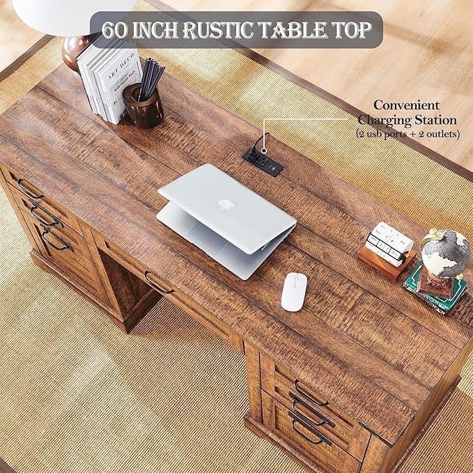60 Farmhouse Executive Desk, Wood Home Office Desk, Computer Desk