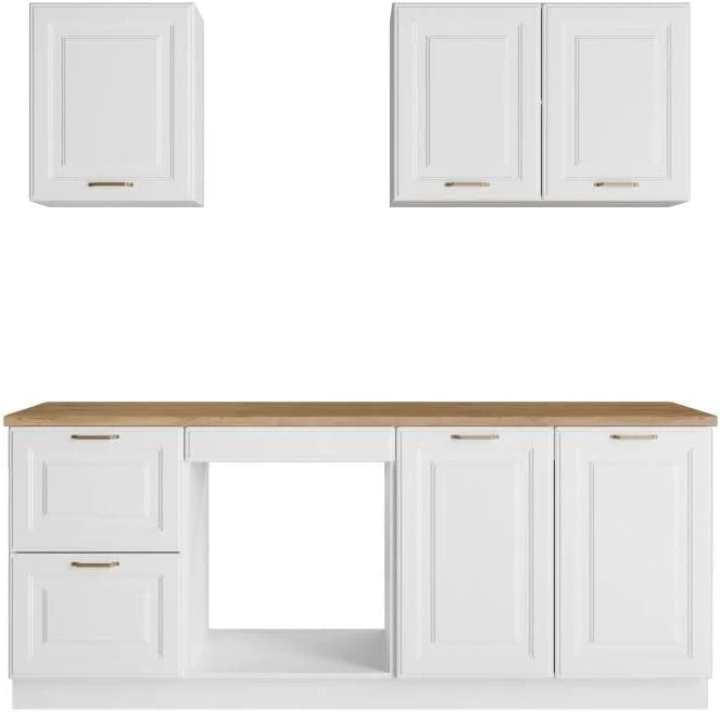 Vente-unique - Cuisine compléte - avec Plan de Travail 200 cm - Blanc et Naturel - CELOMIA