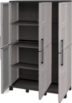 Dmora - Armoire d'extérieur Nandrin, Armoire à balais, Armoire d'extérieur 3 portes, 100% Made in Italy, 102x37h169 cm, Gris clair et noir, Finition damier