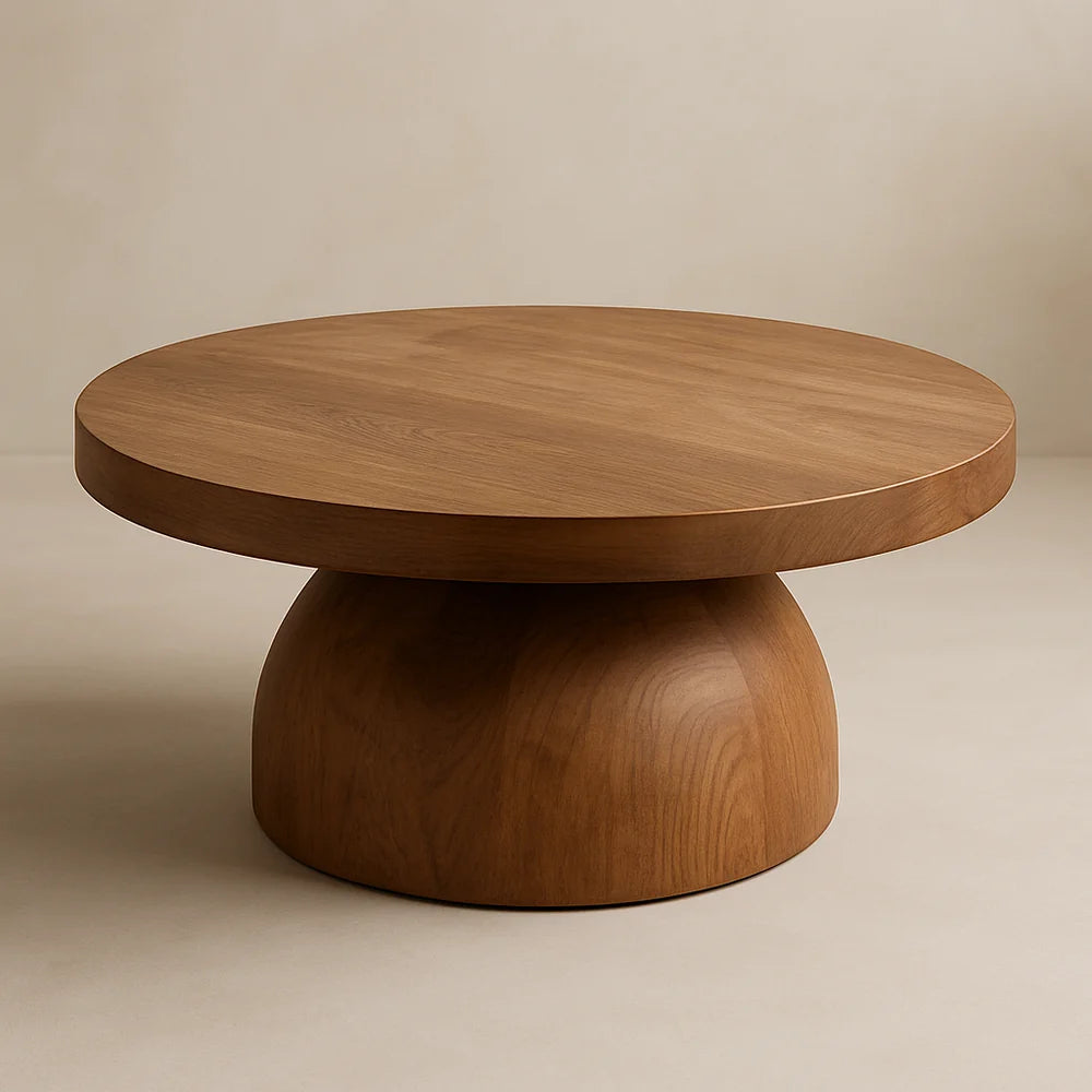 Table basse ronde bois noyer finition lisse moderne 90x40cm