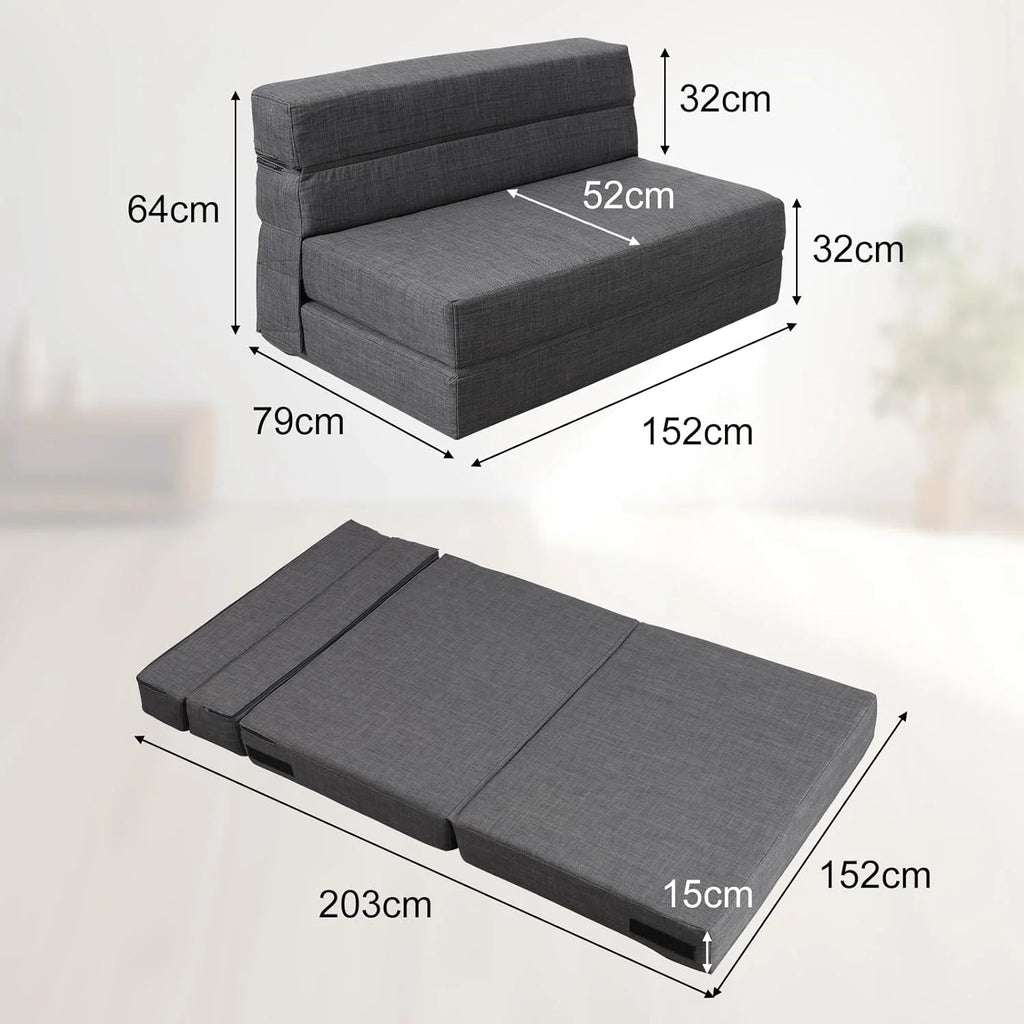 ANONER Canapé Convertible 2 Places 150cm de Large, Pliable en Mousse à Mémoire de Forme & 2 Oreillers, Lit Pliant de Sol pour Chambre Salon, Gris Foncé