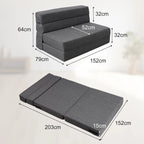 ANONER Canapé Convertible 2 Places 150cm de Large, Pliable en Mousse à Mémoire de Forme & 2 Oreillers, Lit Pliant de Sol pour Chambre Salon, Gris Foncé