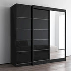 2-Door Wardrobe with Mirror, Glass Front, 2-Person (Gray / Black / White)