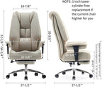 Silla de Oficina Alta y Ancha para 400 lbs, Silla Ejecutiva de Cuero con Respaldo Alto y Reposapiés, Silla Ergonómica con Soporte Lumbar para Aliviar el Dolor de Espalda Baja (Beige)