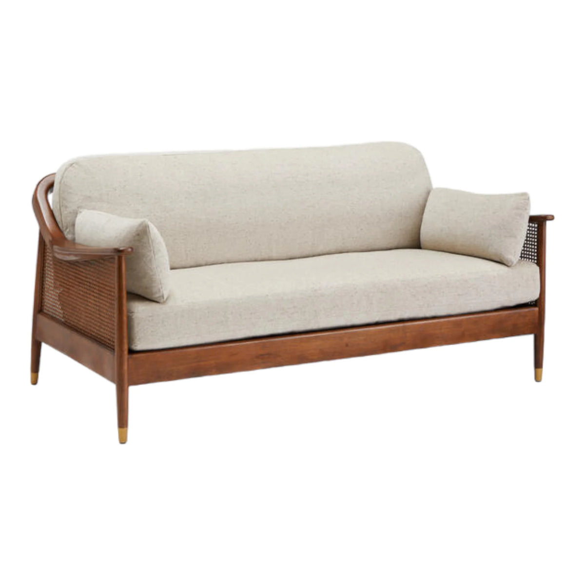Marika 3 Seater Teak Wood & Rattan, Antique Brass Sofa